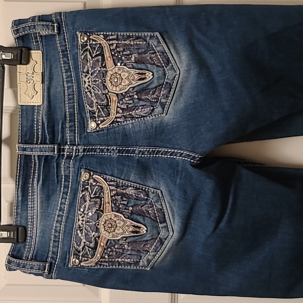 MISS ME Embroidered Denim Pocket with Bull Skull Design SZ 30X32 - Picture 2 of 11